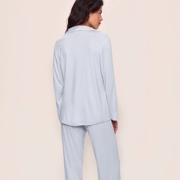 Eberjey Gisele Long PJ Set in Ice Blue & Ivory TENCEL Modal - Picture 2 of 9